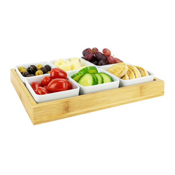 Krumble Tapas schaaltjes 6-delig met houten plankje - Wit