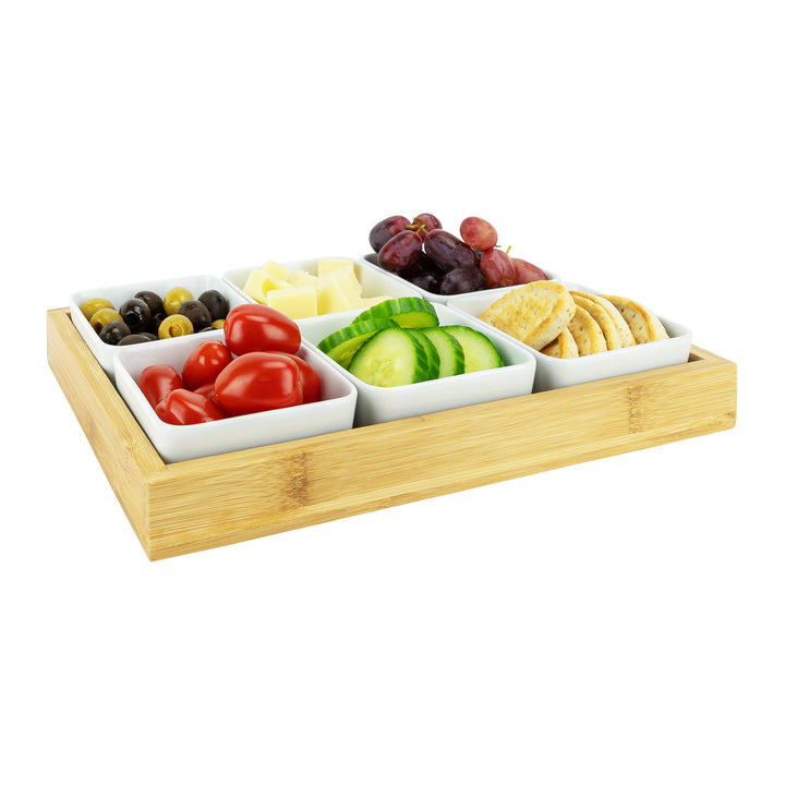 Krumble Tapas schaaltjes 6-delig met houten plankje - Wit