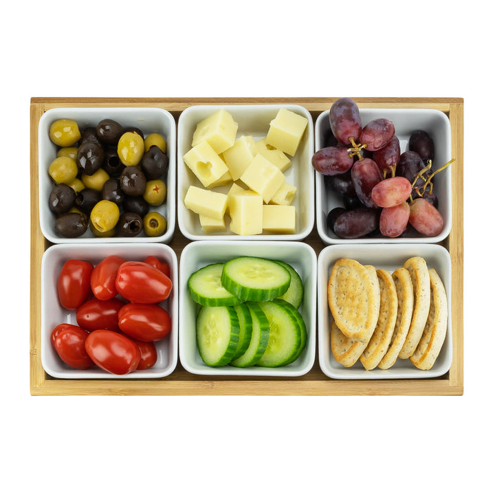 Krumble Tapas schaaltjes 6-delig met houten plankje - Wit (1)