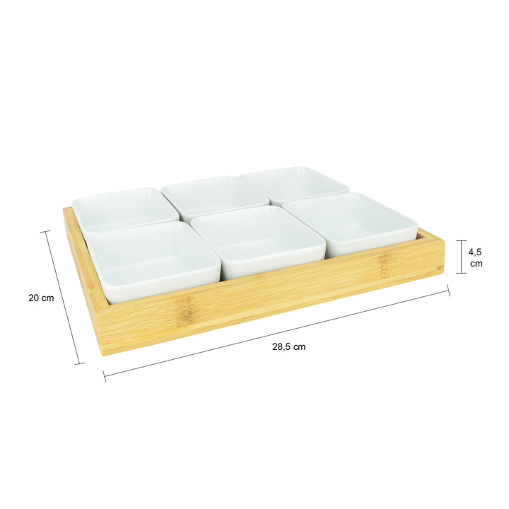 Krumble Tapas schaaltjes 6-delig met houten plankje - Wit (3)