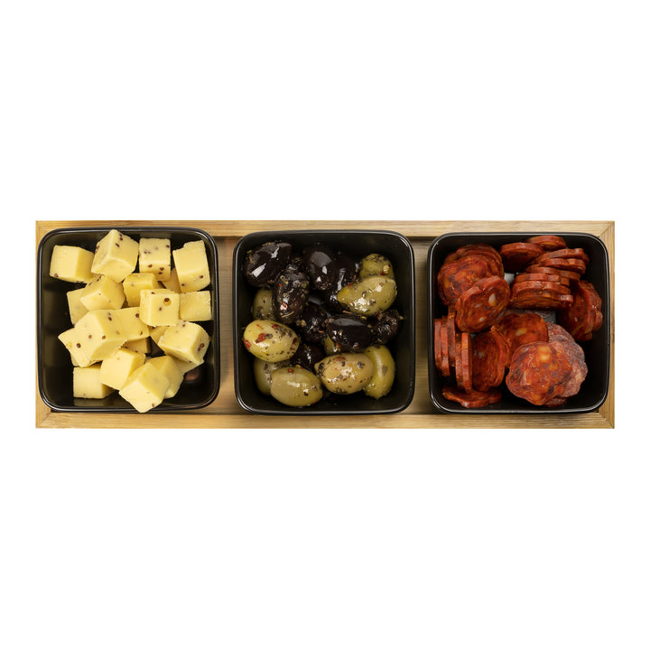 Krumble Tapas schaaltjes 3-delig met houten plankje - zwart (1)