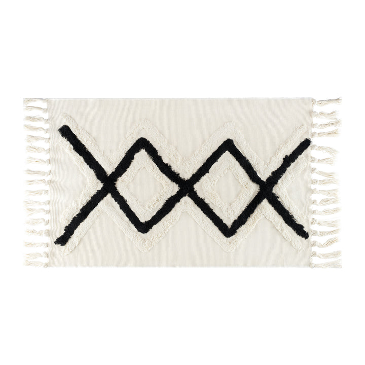 QUVIO Tapijt - Ruit - 60 x 110 cm - Beige/Zwart