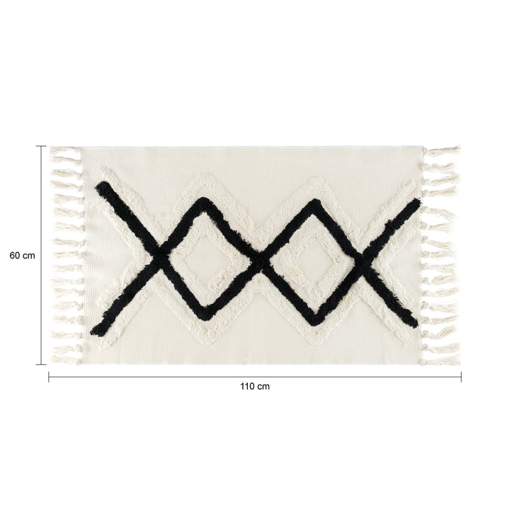 QUVIO Tapijt - Ruit - 60 x 110 cm - Beige/Zwart (1)