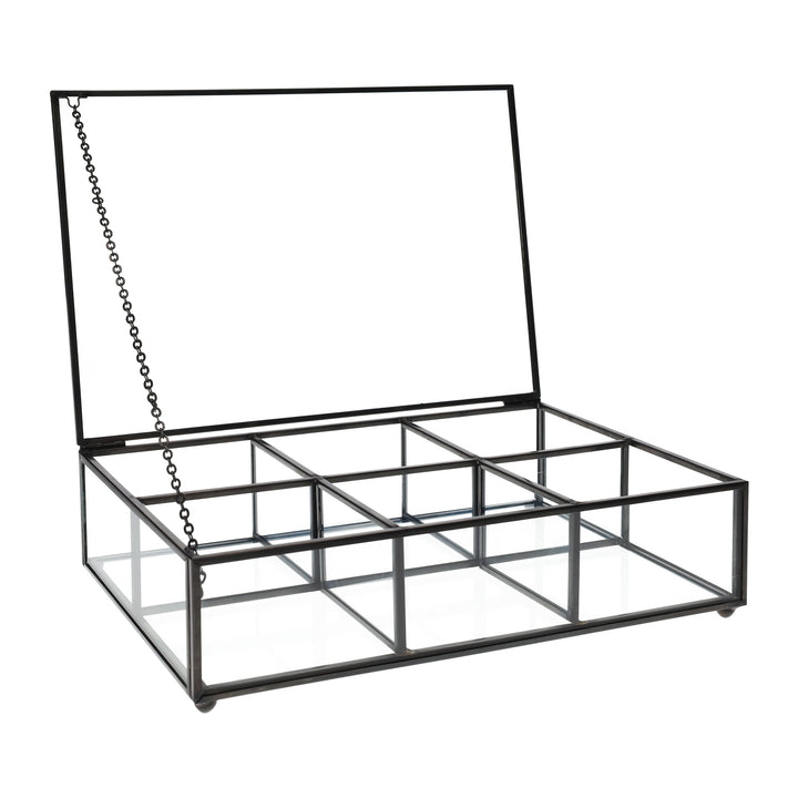 QUVIO Theedoos - Glas - Metaal - Zwart - 6 vakjes (2)