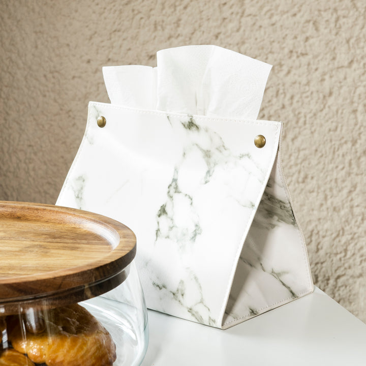 LYVION Tissue opbergdoos PU Leer - Wit marmer (6)