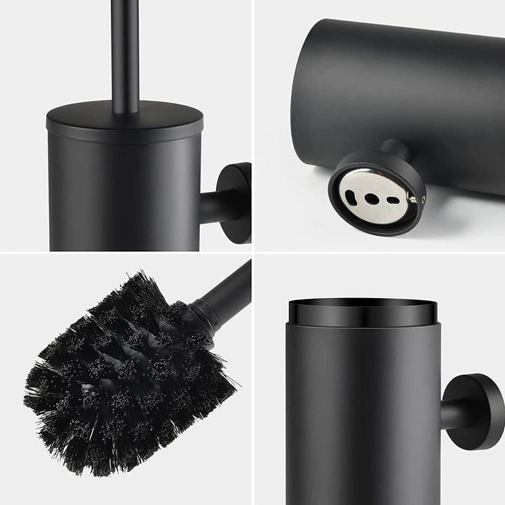 XIVADA Toiletset - Wc Rolhouder - Handdoekhaak - Toiletborstel - Zwart (4)