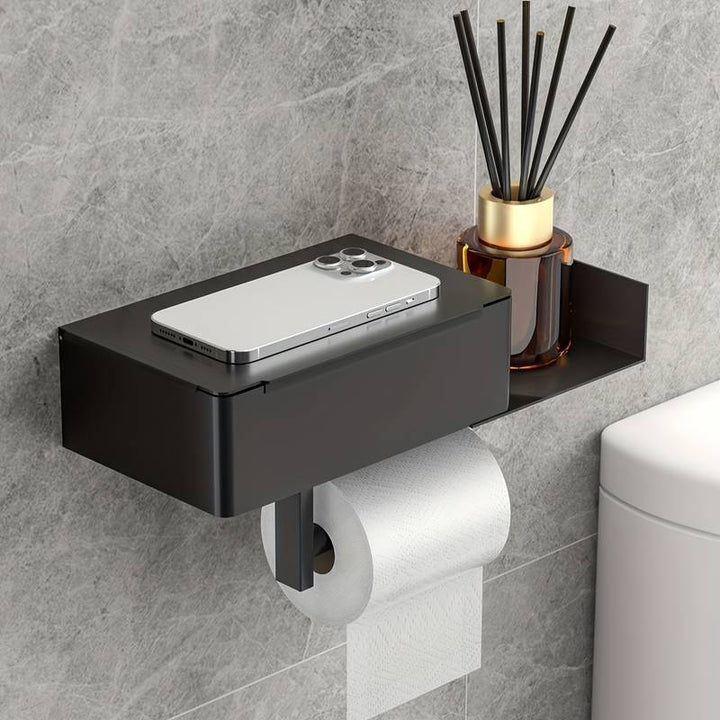 XIVADA Toiletrolhouder - Met plankje - Met opbergbakje - Rvs - Zwart (9)
