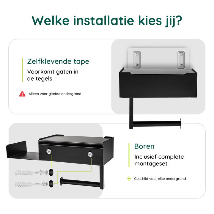 XIVADA Toiletrolhouder - Met plankje - Met opbergbakje - Rvs - Zwart (4)