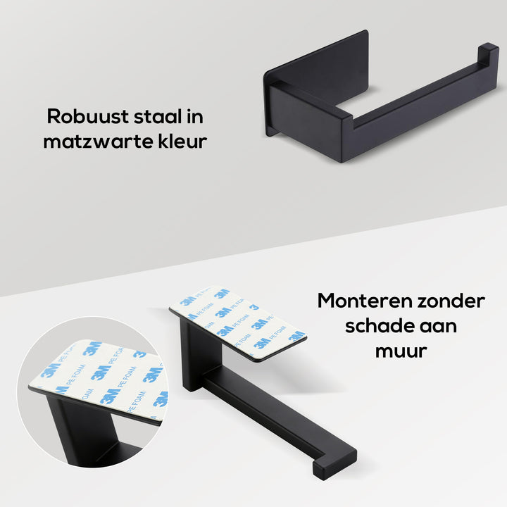 XIVADA WC rolhouder Luca - Zonder Boren - Rvs - Zelfklevend - Zwart (7)