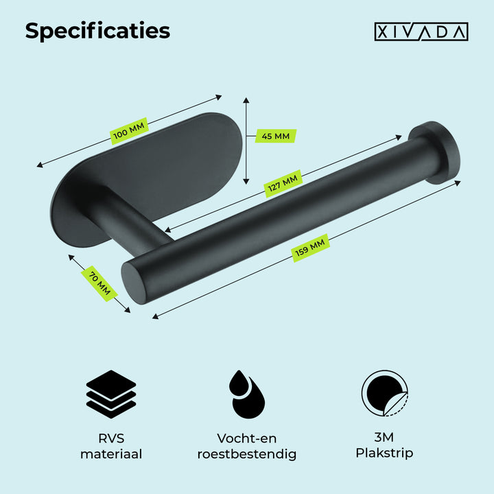 XIVADA Toiletrolhouder Nino - Rvs - Zelfklevend - Zwart (3)
