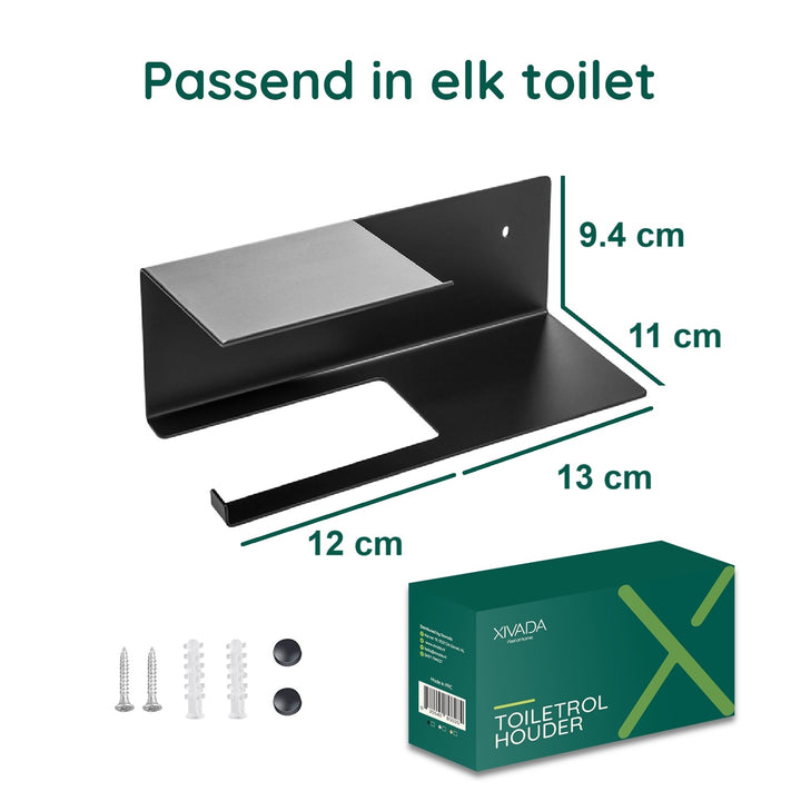XIVADA Toiletrolhouder Fava - Met plankje - Boren - Rvs - Zwart (4)