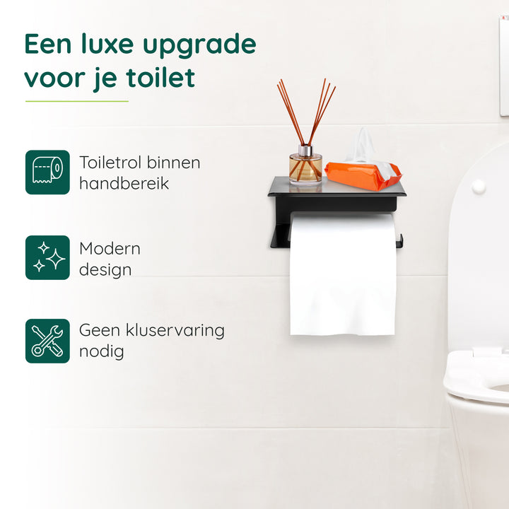 XIVADA WC Rolhouder Zeus - Met plankje - Inclusief schroefset - Zwart (3)