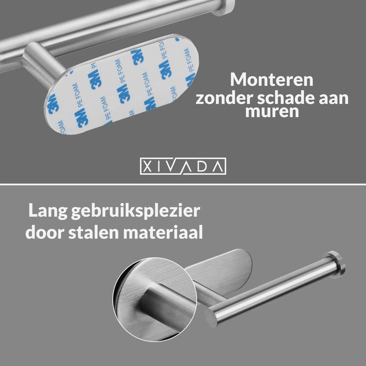 XIVADA Toiletrolhouder Nino - Rvs - Zelfklevend - Zilver (3)