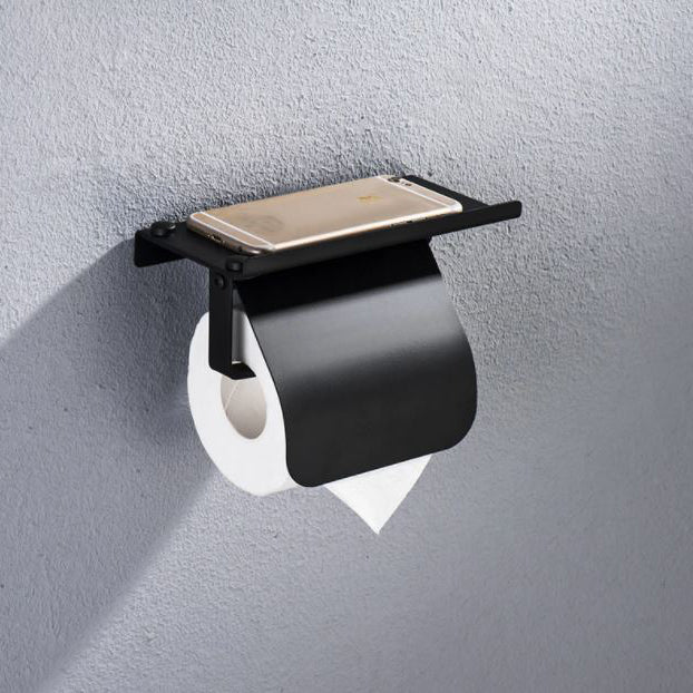 QUVIO Toiletrolhouder met telefoon plank staal - Zwart (2)