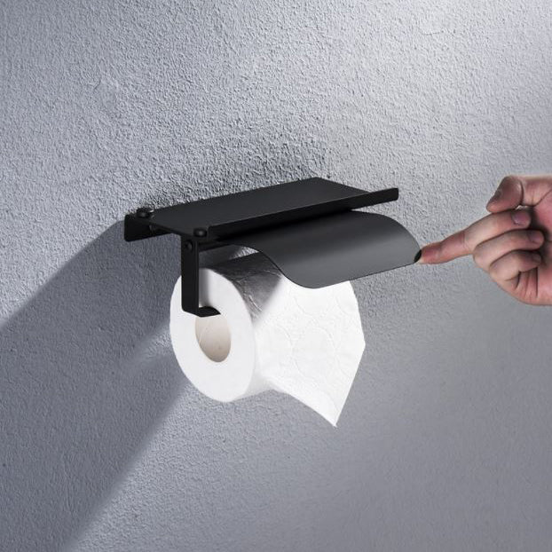 QUVIO Toiletrolhouder met telefoon plank staal - Zwart (3)