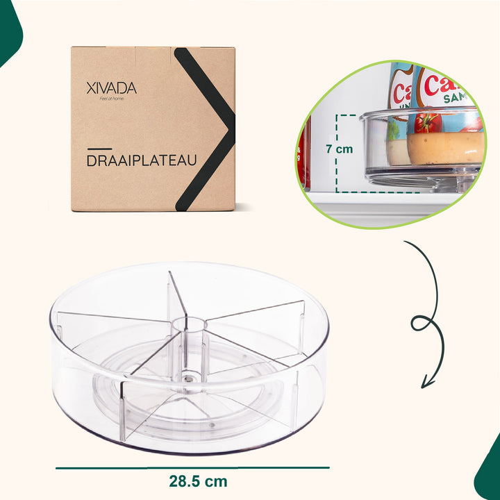 XIVADA Draaiplateau Hoog - Met 5 verdelers - 28 cm - Transparant (8)