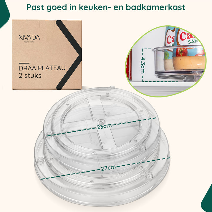 XIVADA Draaiplateau Suna - 23 & 27 cm - Rond - Transparant - Set van 2 (7)