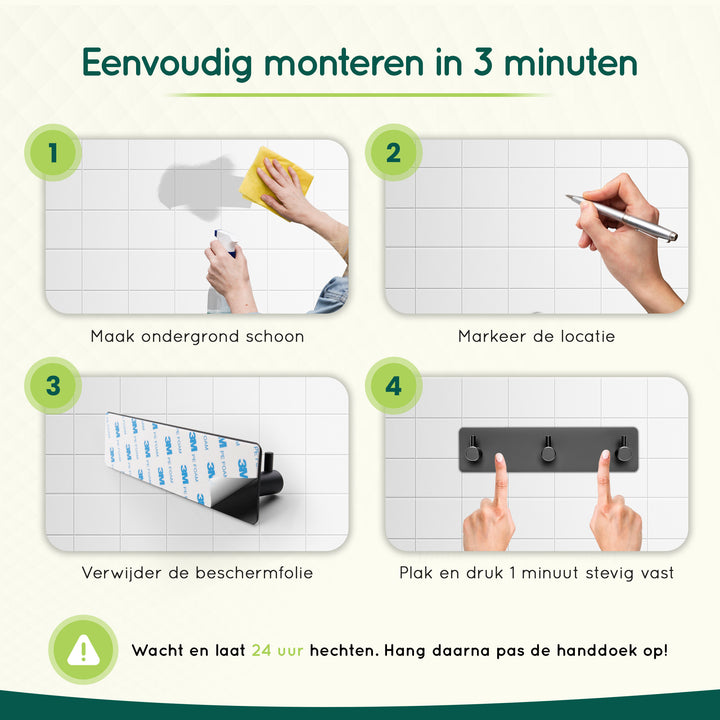 XIVADA Handdoekhaakjes Tres - Zelfklevend - Zwart - 3 in 1 (6)