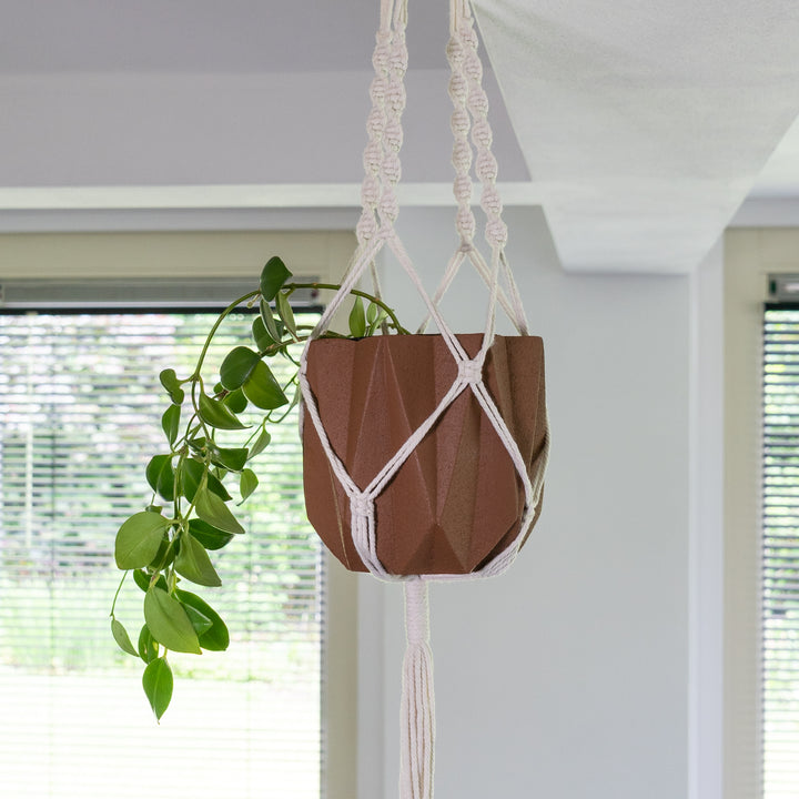 QUVIO Plantenhanger gevlochten touw met spiralen - Wit (1)