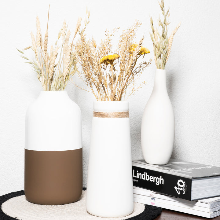 QUVIO Vaas keramiek met smalle hals - Wit (3)