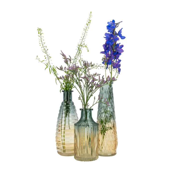 QUVIO Glazen vaas met patroon, geel/blauw - Hoogte 13 cm (5)