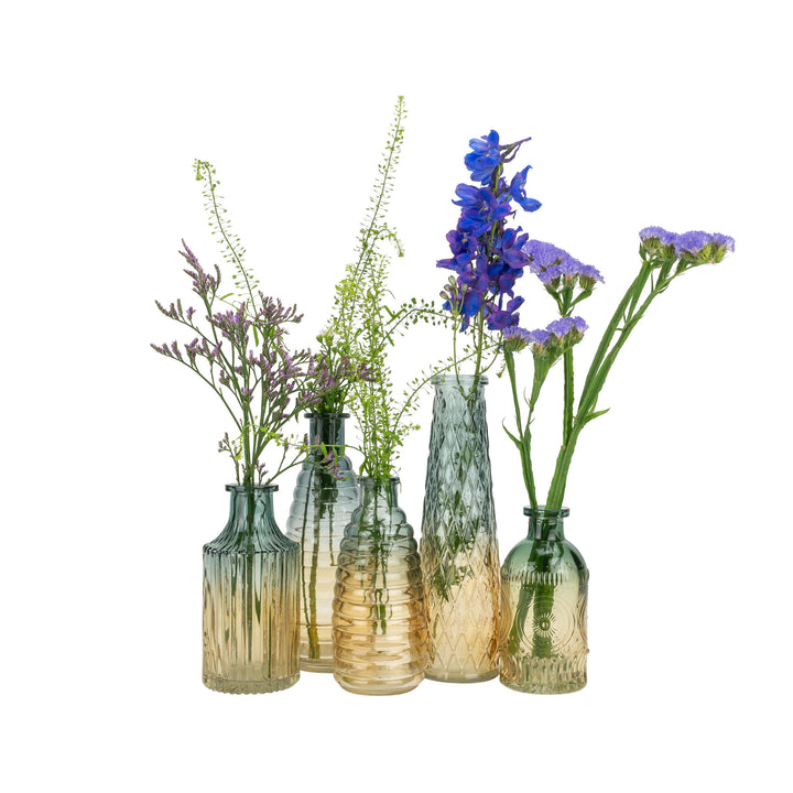 QUVIO Glazen vaas met patroon, geel/blauw - Hoogte 13 cm (4)
