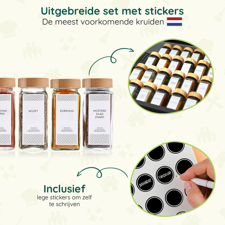 XIVADA Kruidenrek lade met potjes - 24 Kruidenpotjes - 240 stickers (2)