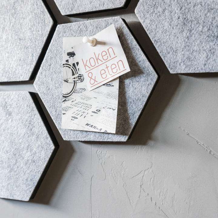 QUVIO Vilten memobord hexagon set van 10 - Grijs (4)