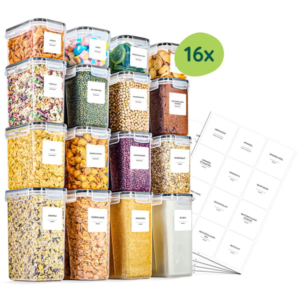 XIVADA Voorraadpotten Nena - Transparant - Met stickers - 16 stuks