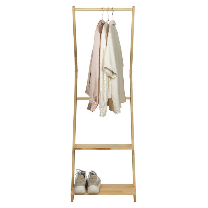 QUVIO Wand kledingrek (ladder) met 2 planken - Hout