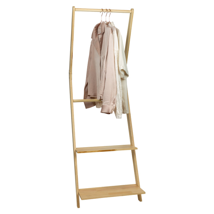 QUVIO Wand kledingrek (ladder) met 2 planken - Hout (1)