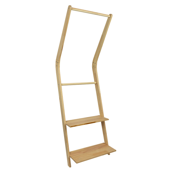 QUVIO Wand kledingrek (ladder) met 2 planken - Hout (2)