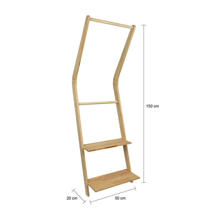 QUVIO Wand kledingrek (ladder) met 2 planken - Hout (3)