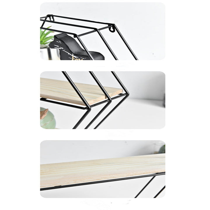 QUVIO Wandrek zeshoek zwart met hout (1)