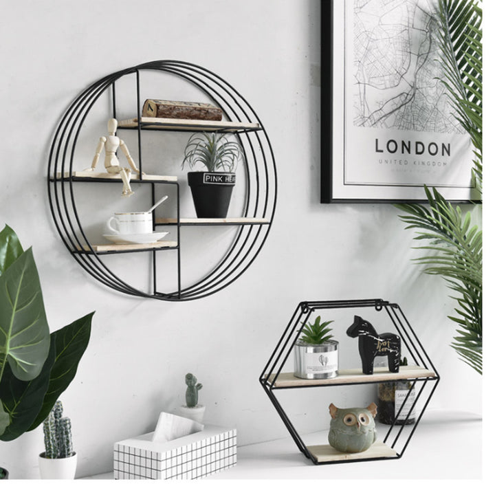 QUVIO Rond stalen rek met houten panelen (3)