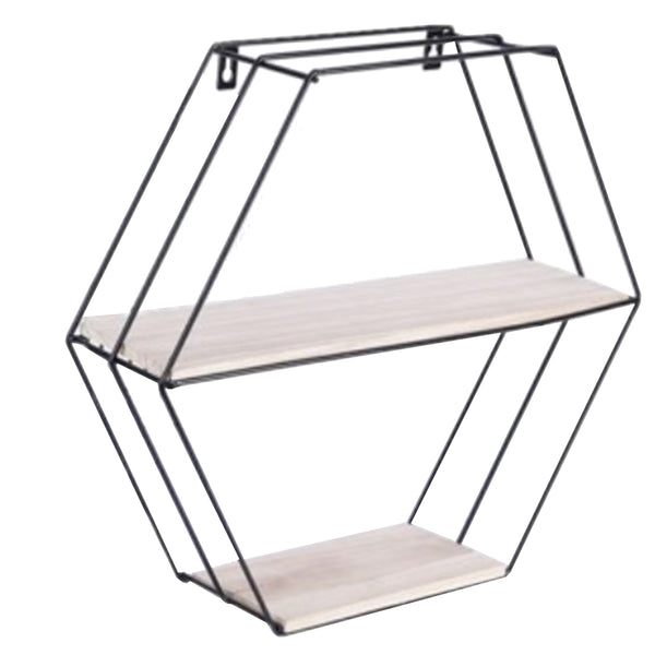 QUVIO Wandrek zeshoek zwart met hout