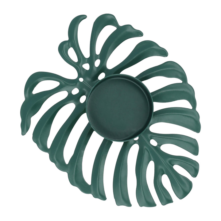 QUVIO Waxinelichthouder op een blad - 13 x 9,5 x 2 cm - Metaal - Groen (3)