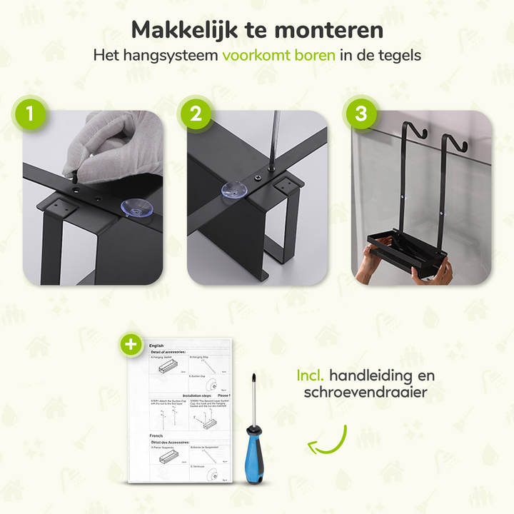 XIVADA Doucherek Zica - Met ophanghaken - Rvs - 2 Laags - Zwart (4)
