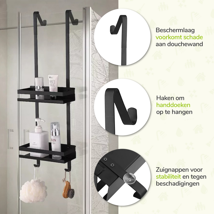 XIVADA Doucherek Zica - Met ophanghaken - Rvs - 2 Laags - Zwart (1)
