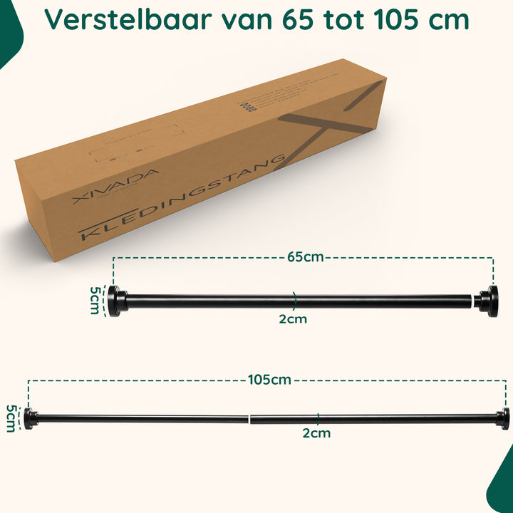 XIVADA Kledingstang Vigo - Zonder boren - Verstelbaar - Zwart (7)