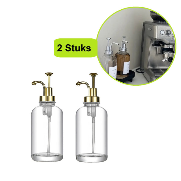 XIVADA Koffiesiroop dispenser - 500 ML - Glas - Goud - Set van 2
