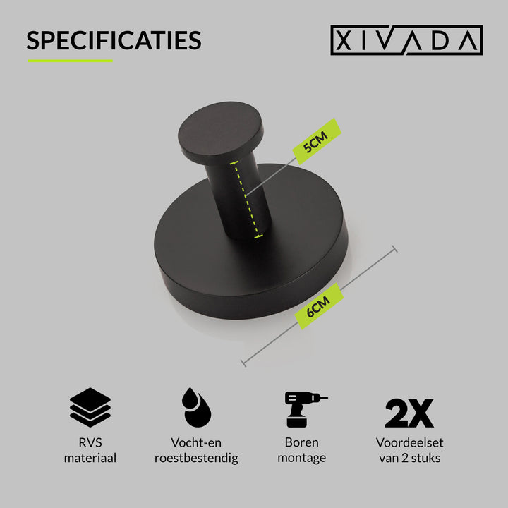 XIVADA Handdoekhaakjes Giro - Inclusief montageset - Zwart - 2 stuks (3)