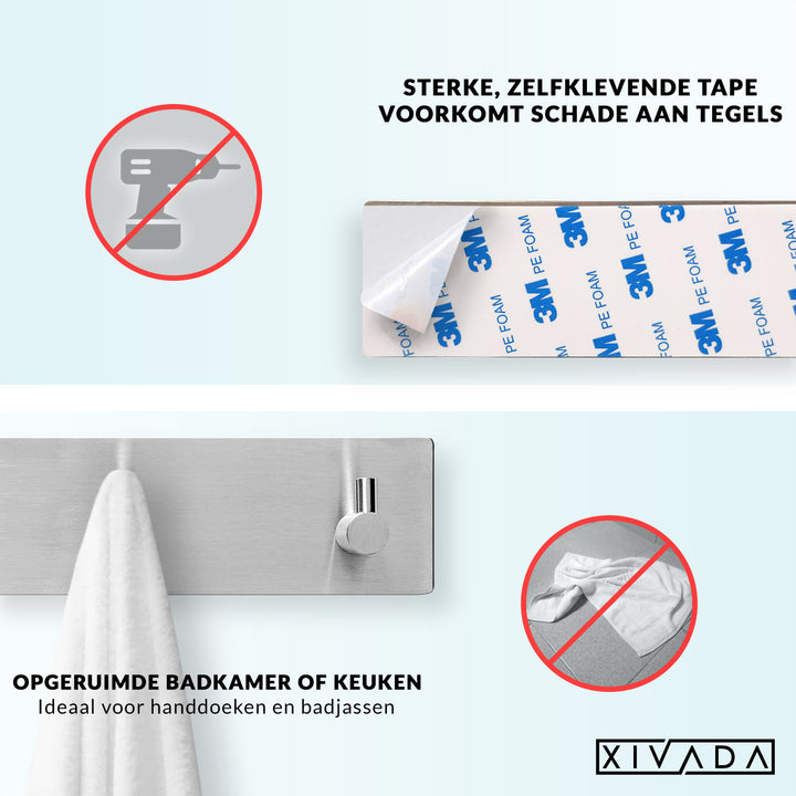 XIVADA Handdoekhaakjes Tres - Zelfklevend - Zilver - 3 in 1 (2)