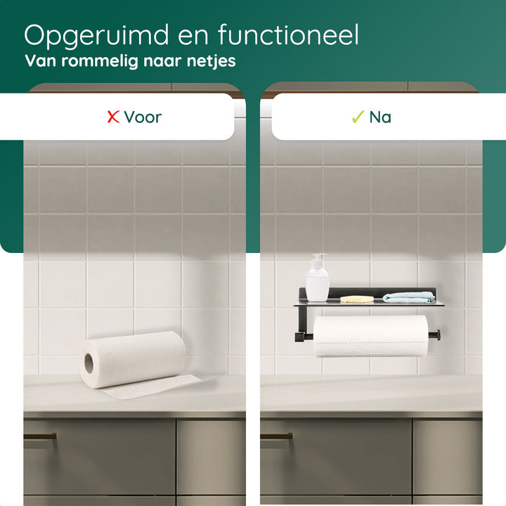 XIVADA Keukenrolhouder Julia - Met wandplank - Zelfklevend - Zwart (4)