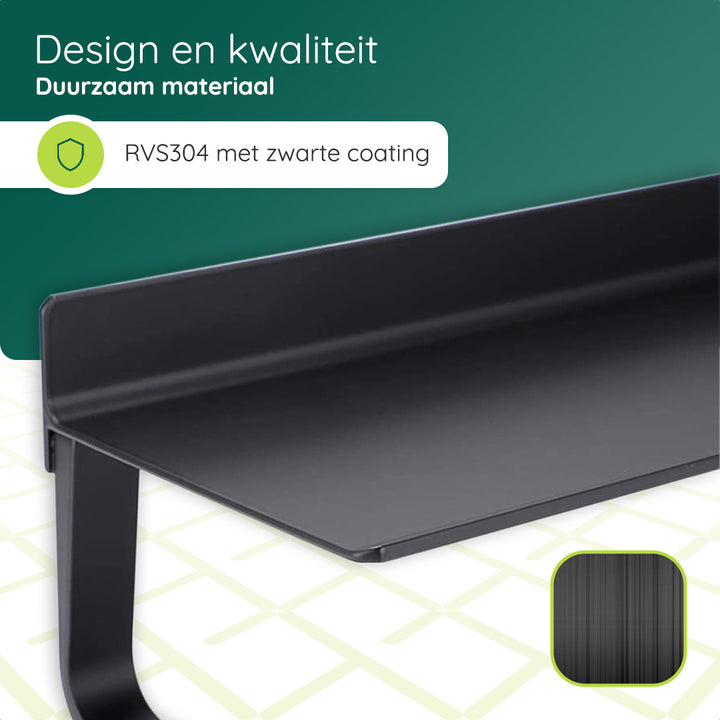 XIVADA Keukenrolhouder Julia - Met wandplank - Zelfklevend - Zwart (5)