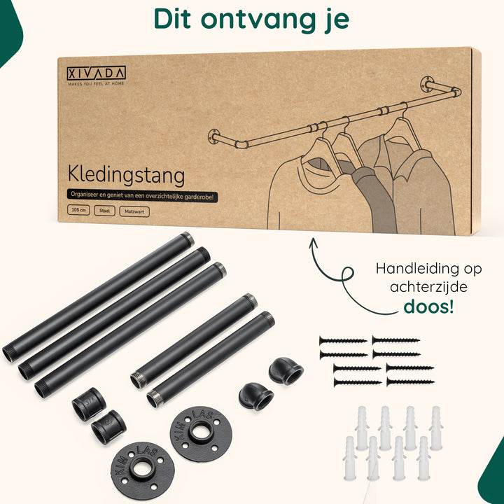 XIVADA Kledingrek Zora - Metaal - Draagkracht 30 KG - 110 cm - Zwart (5)