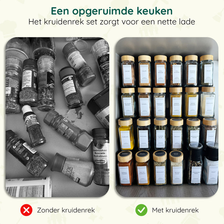 XIVADA Kruidenrek lade met potjes - 24 Kruidenpotjes - 240 stickers (6)