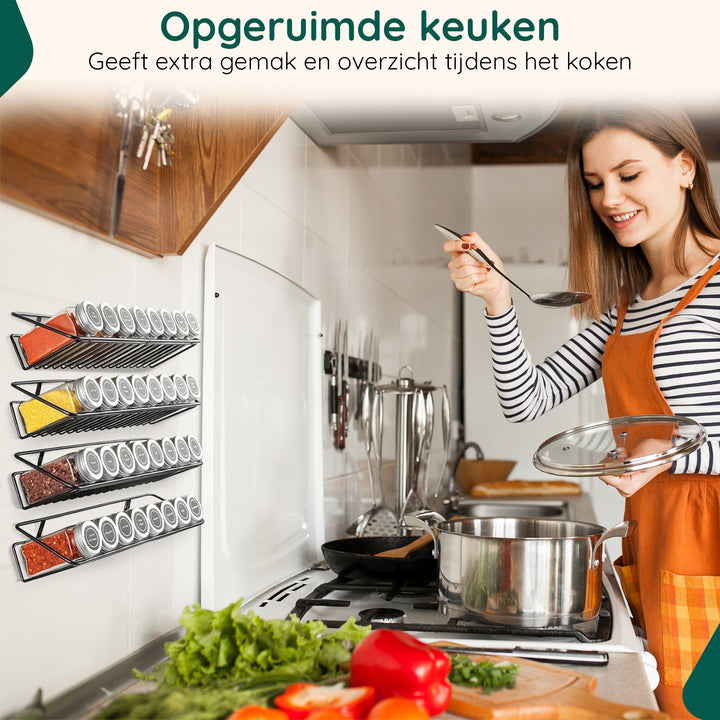 XIVADA Kruidenrek ophangbaar - Muur - Metaal - Zwart - Set van 4 (6)