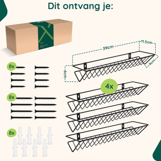 XIVADA Kruidenrek ophangbaar - Muur - Metaal - Zwart - Set van 4 (7)