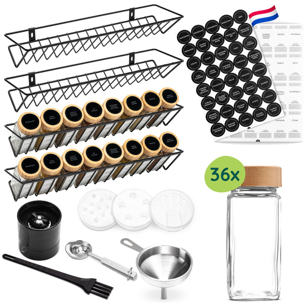 XIVADA Kruidenrek ophangbaar met 36 kruidenpotjes - 240 kruidenlabels